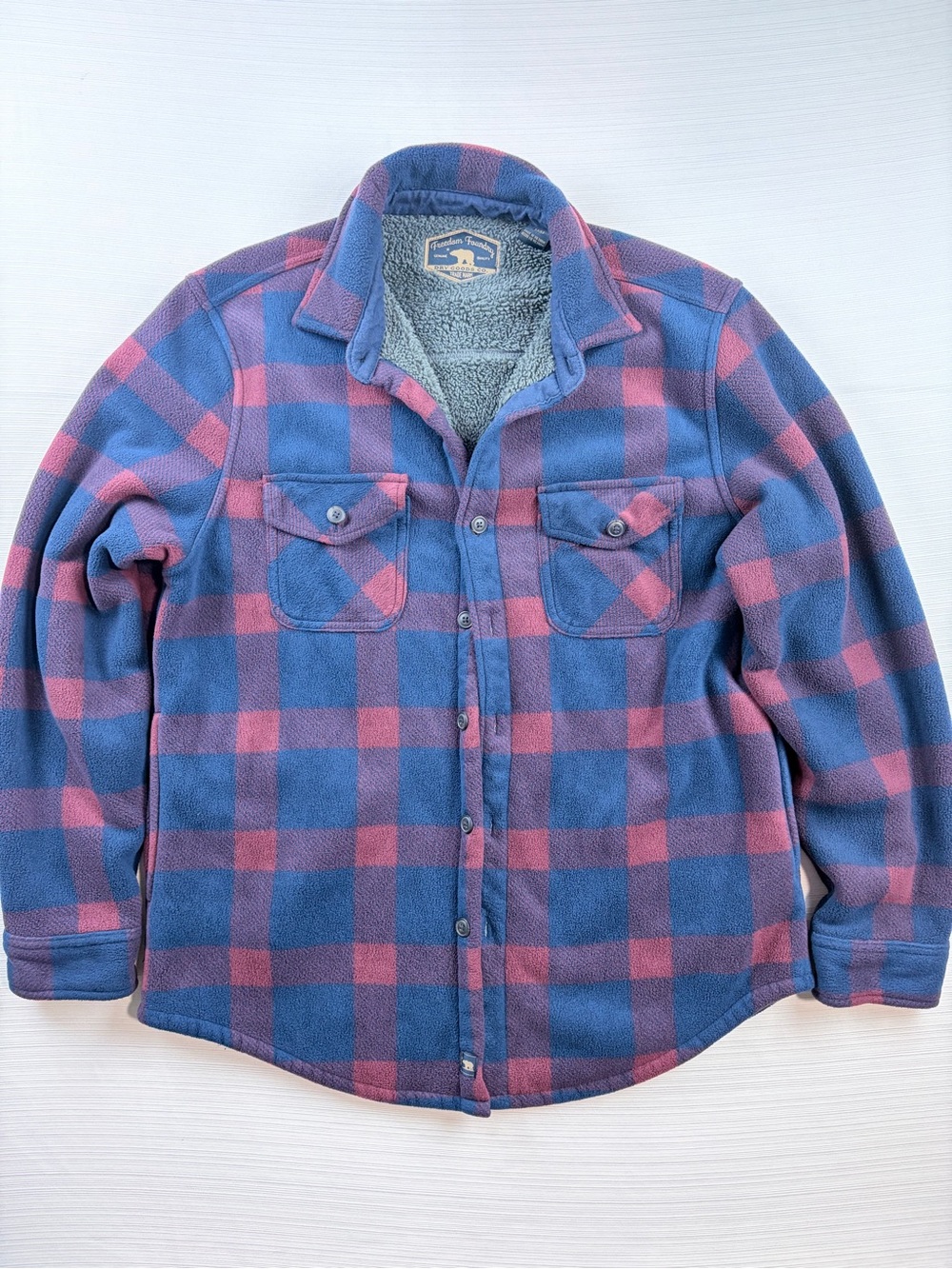 Freedom Foundry Navy Blue & Burgundy Plaid Sherpa-Lined Jacket Size M/M